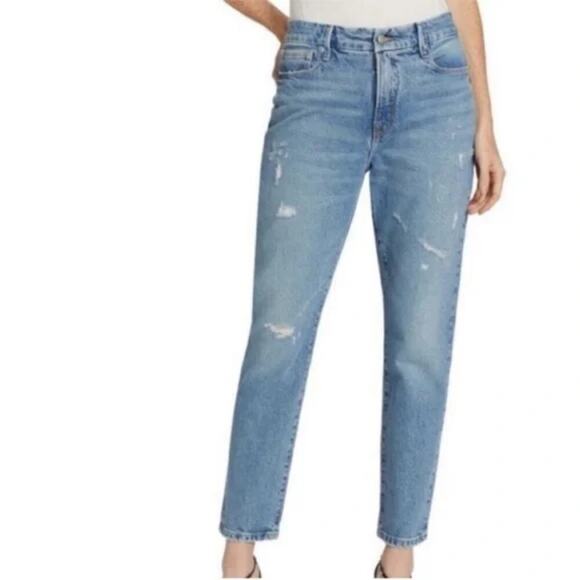 Good American Good Classic High Rise Distressed Jeans Light Wash